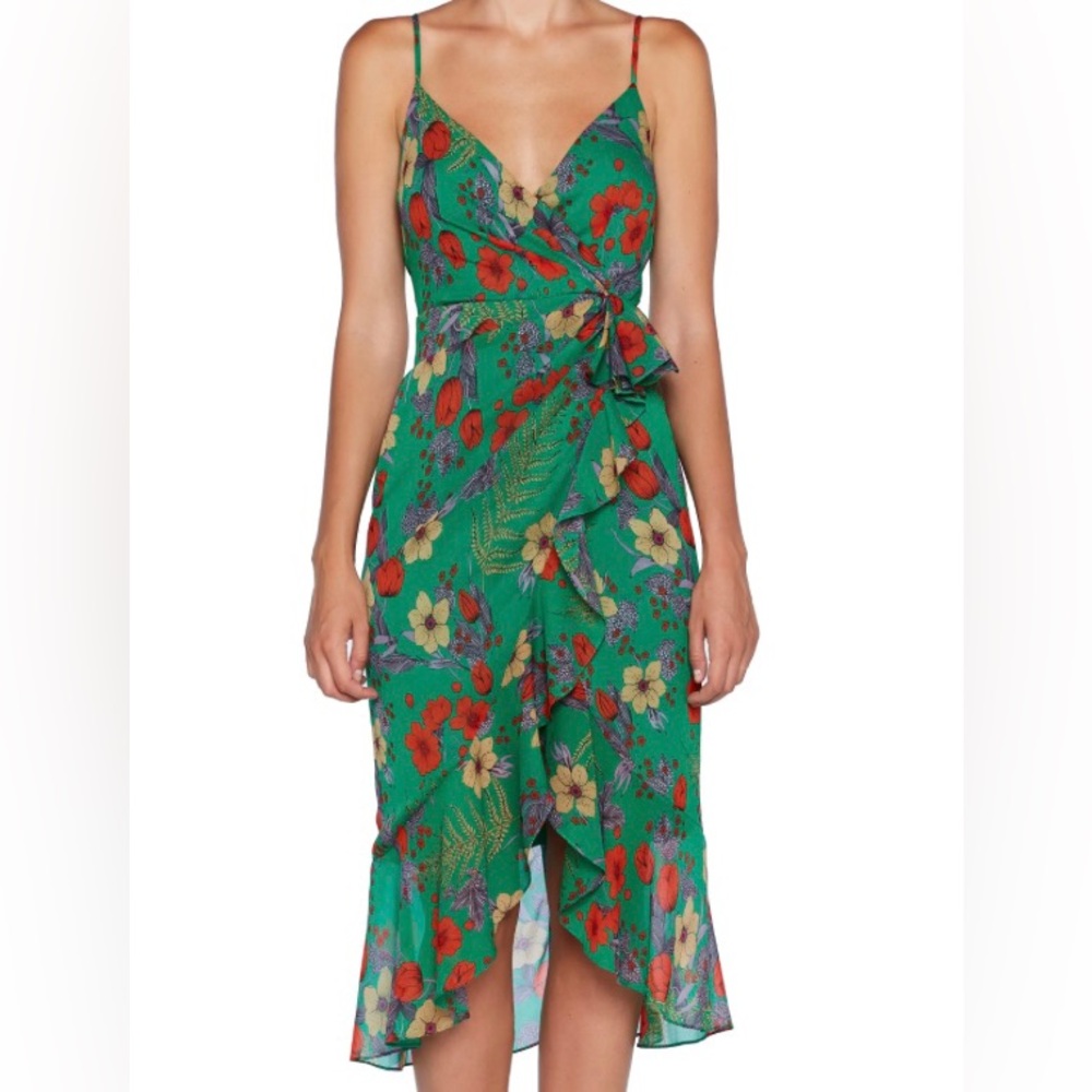 Bardot Elle Floral Green Wrap Dress